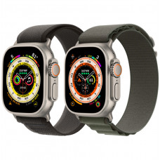 Apple Watch Ultra; Black Trail Loop, Green Alpine Loop