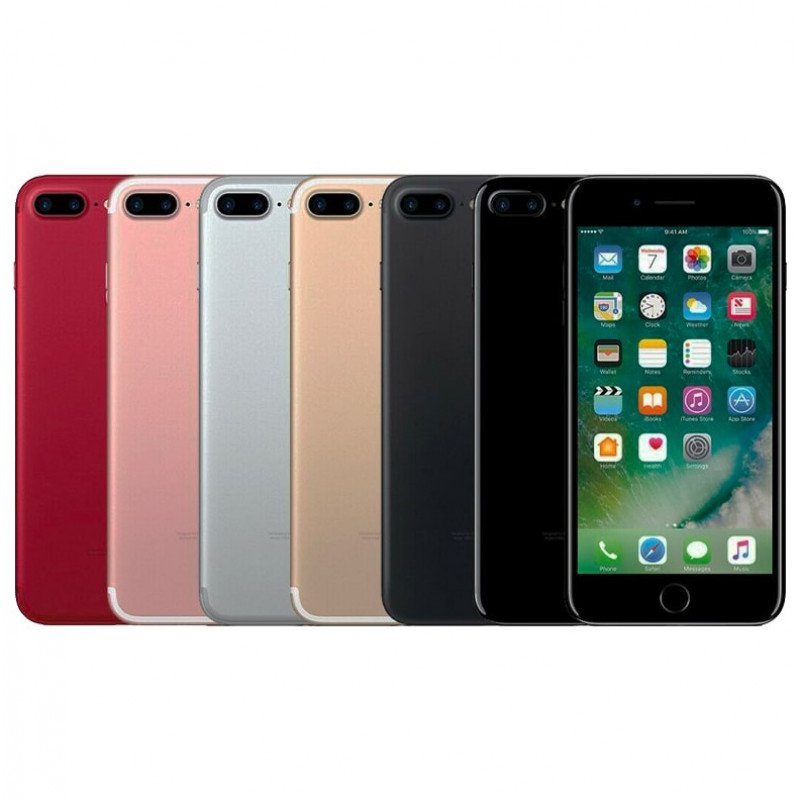 Red, Rose Gold, Silver, Gold, Black, and Jet Black Apple iPhone 7 Plus's aligned horizontally